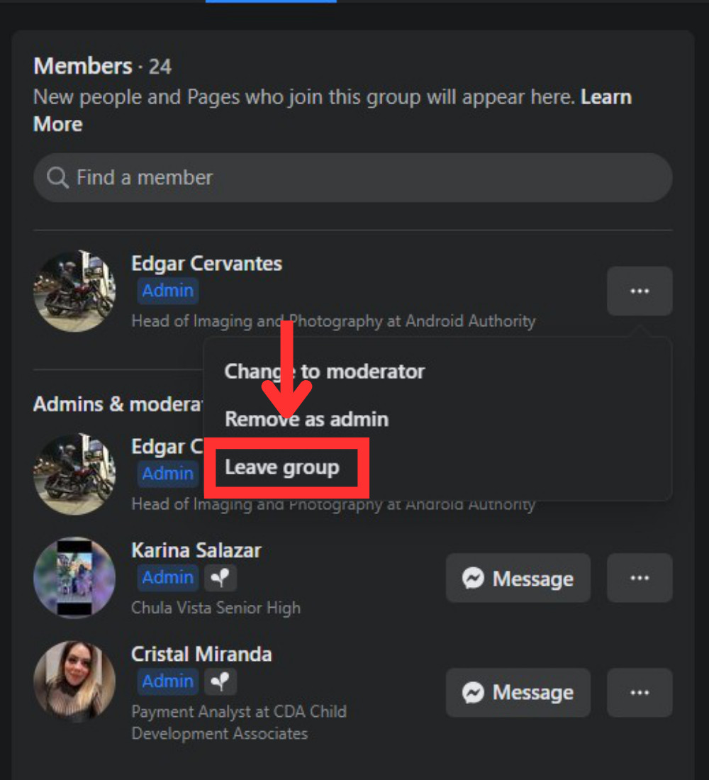 Select 'Leave group'