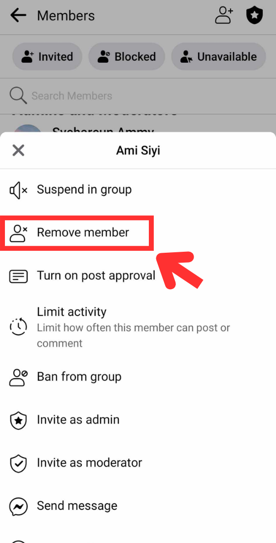 Select the Remove member button