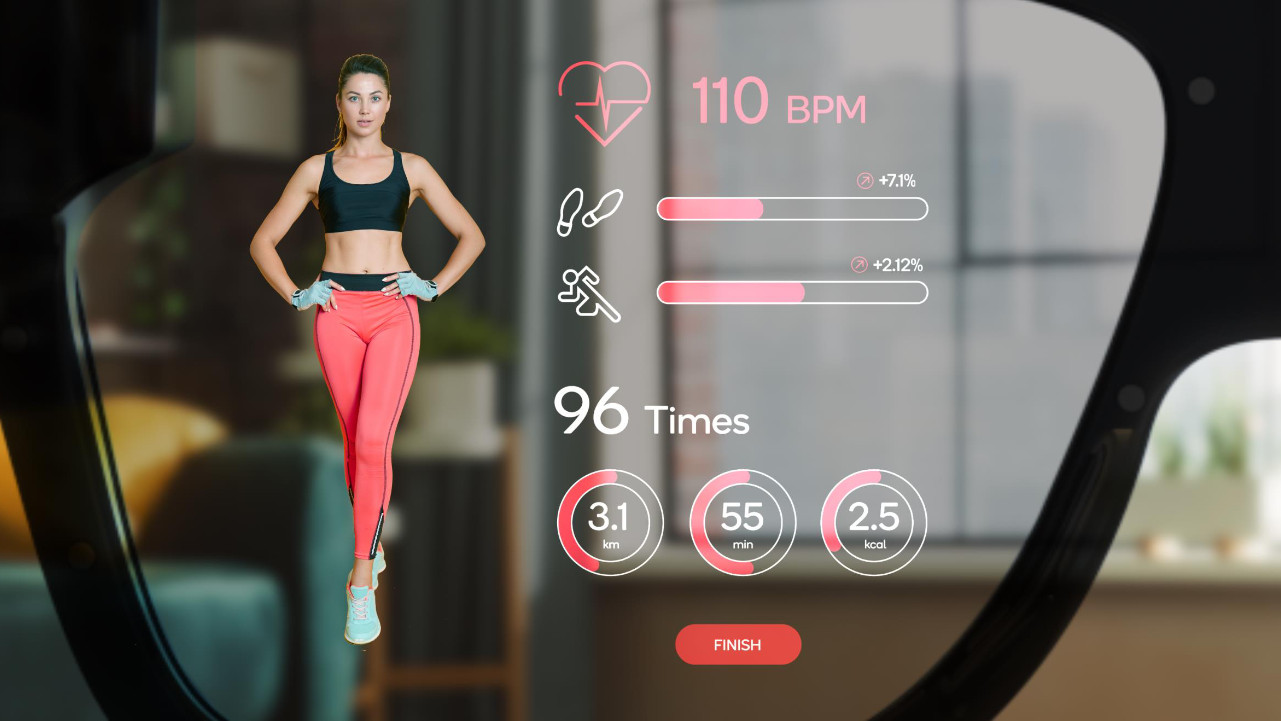 Health info being displayed from a smartwatch onto AR glasses.