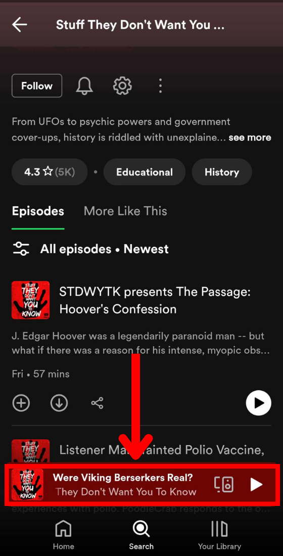 Spotify Podcast playing