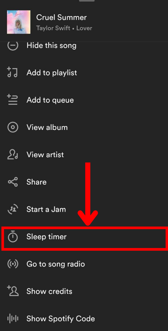 Spotify Sleep timer button
