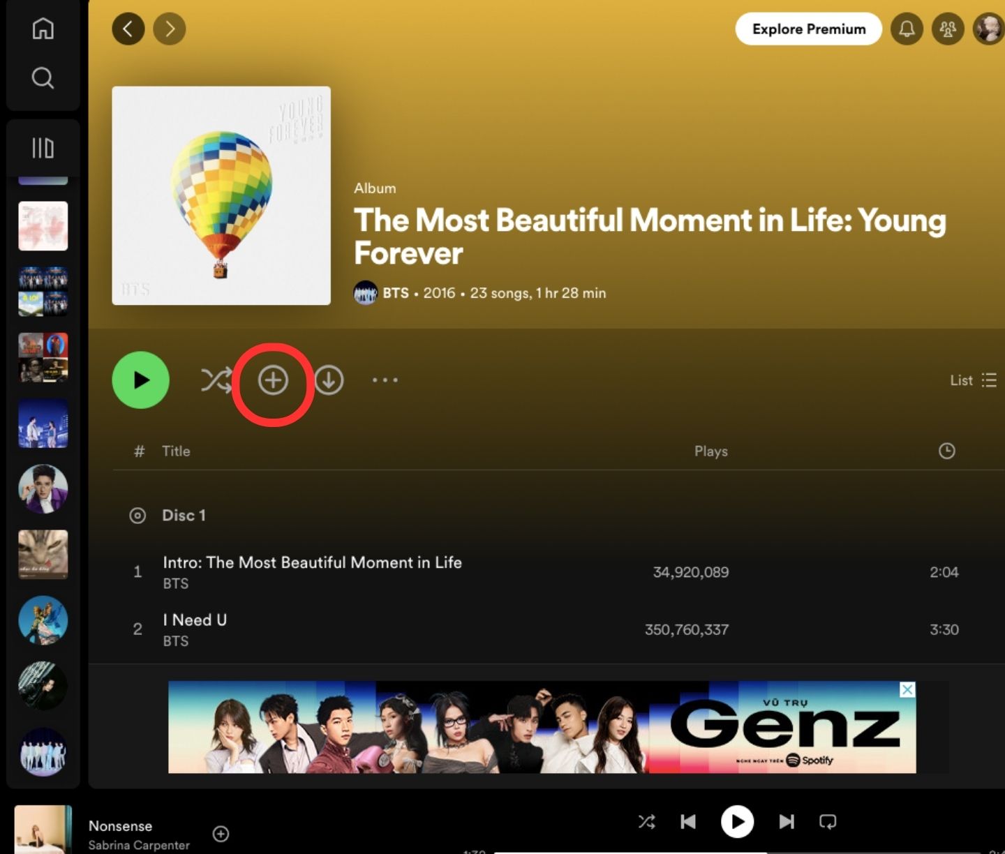 Spotify add playlist to library