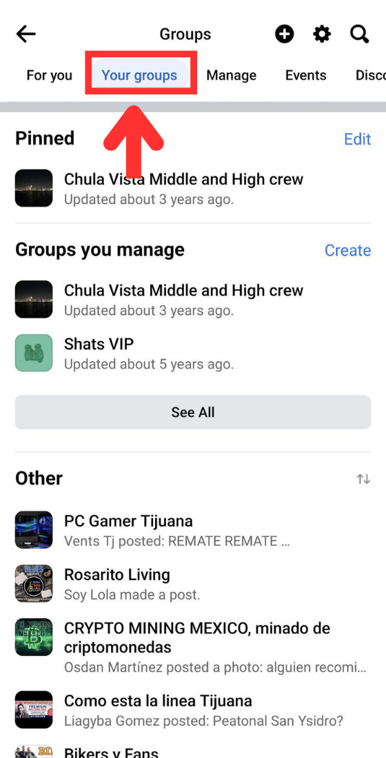 Select "Your groups"