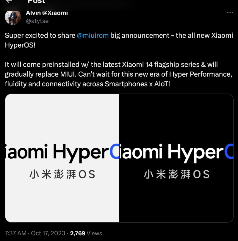 Xiaomi Hyper OS aizstāj MIUI