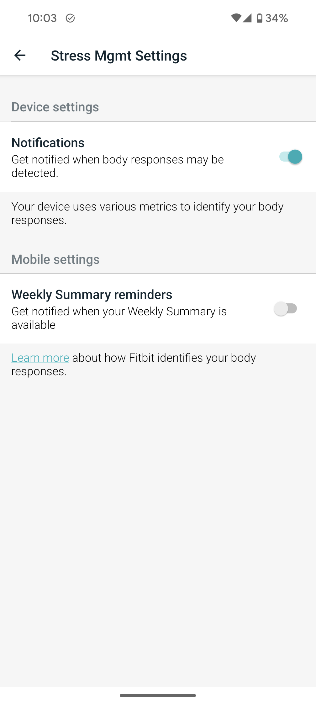 fitbit app screenshot settings activity stress management