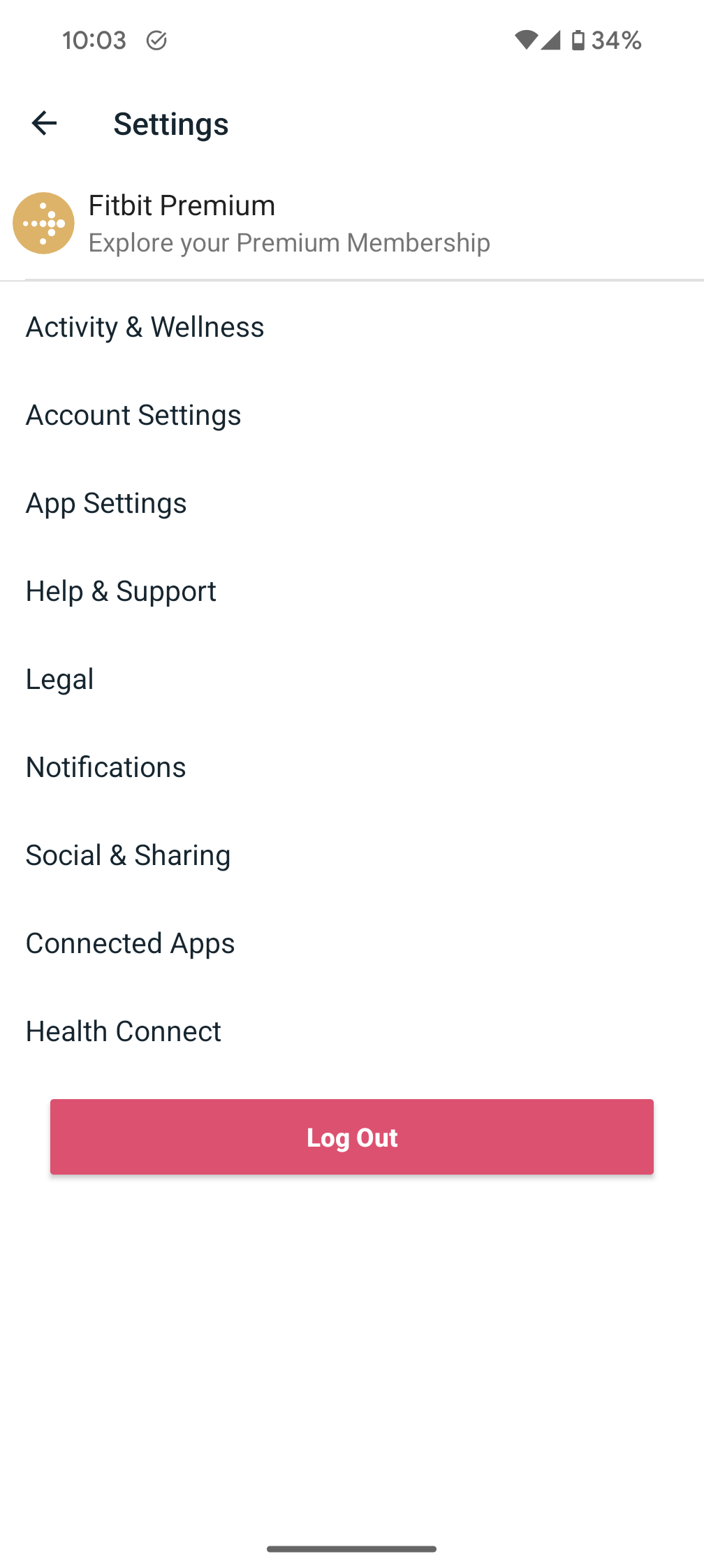 fitbit app screenshot settings