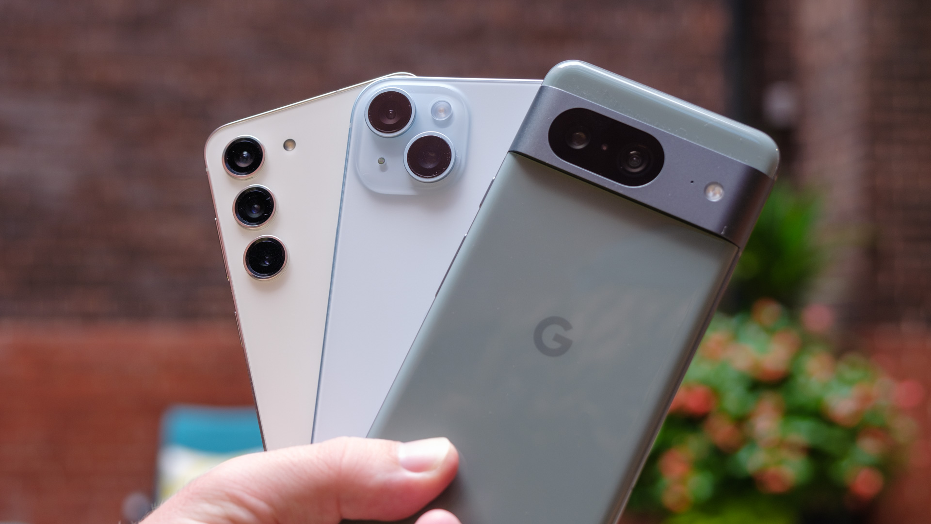 Google Pixel 8 cameras, Samsung Galaxy S23 cameras, and iPhone 15 cameras