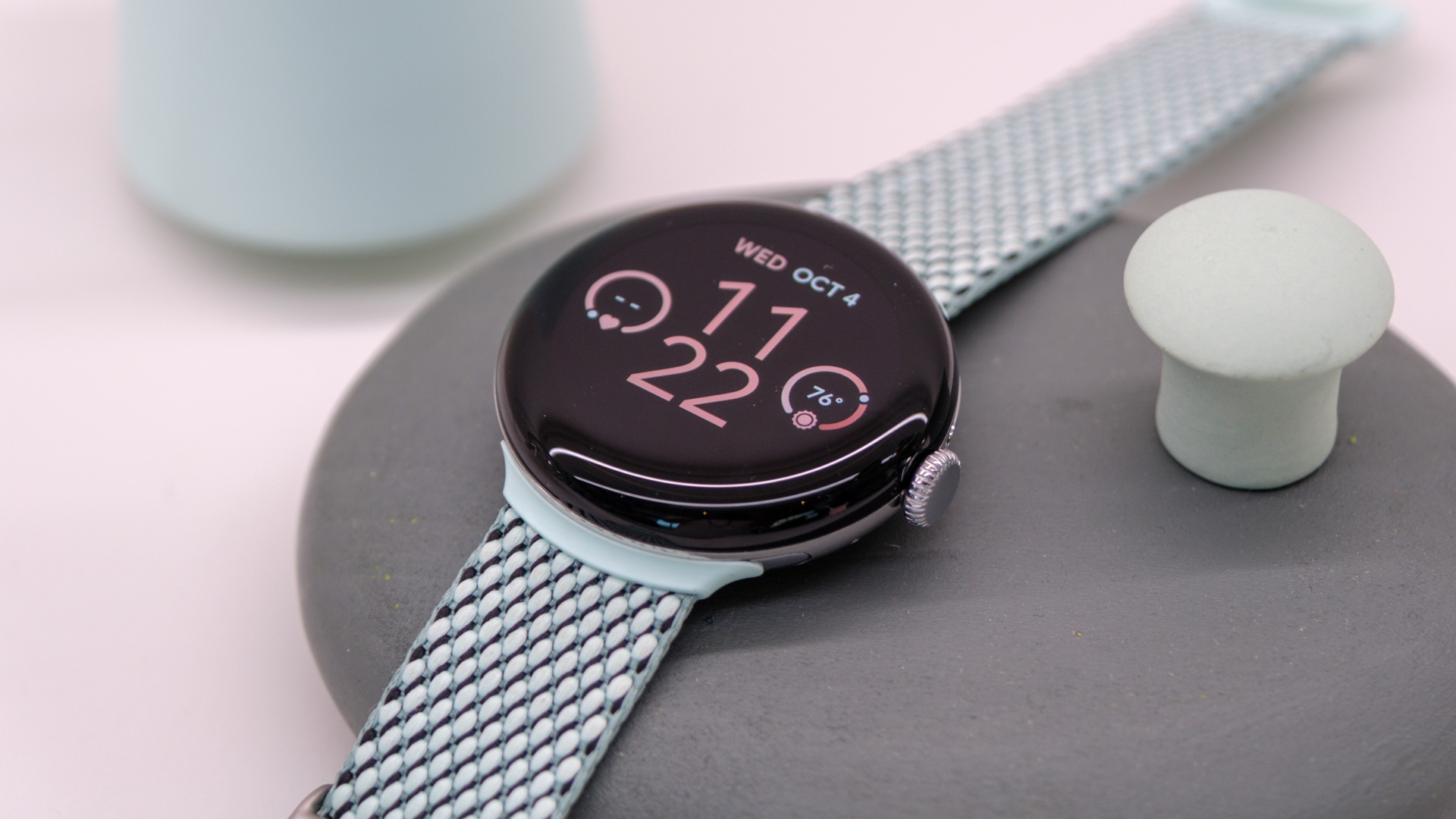 Google's latest smartwatch rests on a display platform.