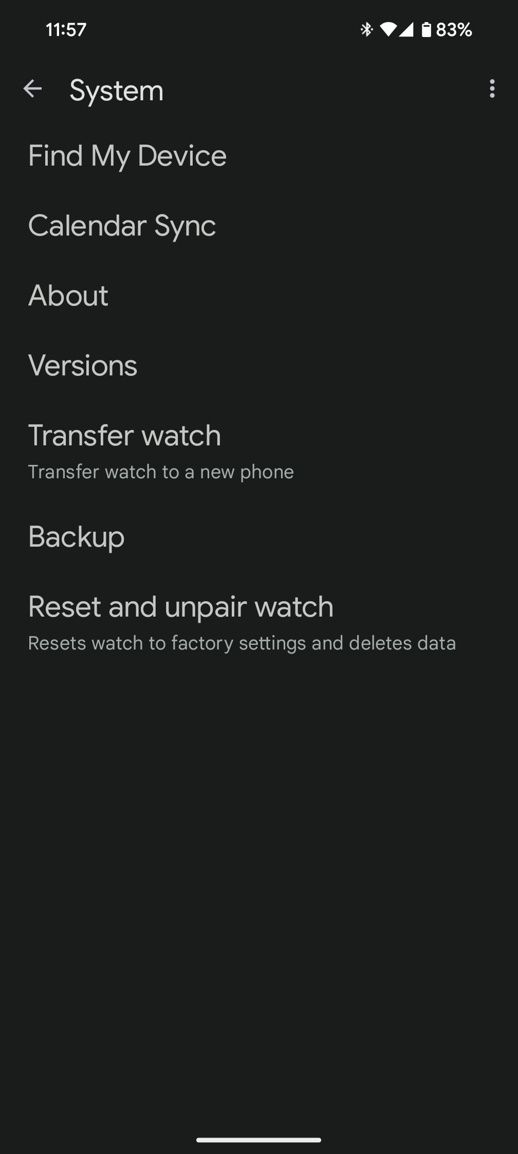 google pixel watch app screenshot system settings