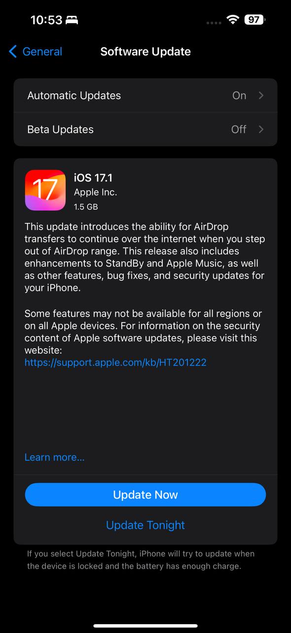 iOS 17.1 rolling out