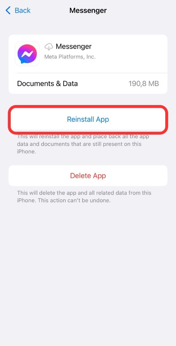 messenger reinstall app