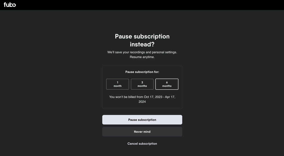 pause subscription on Fubo