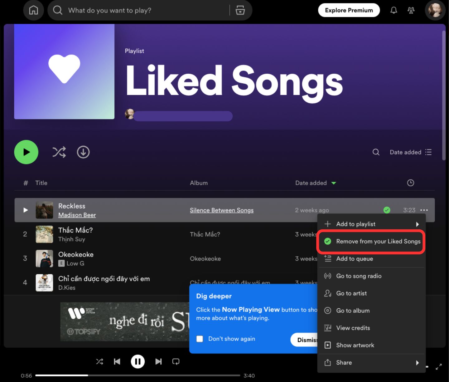 spotify remove liked song