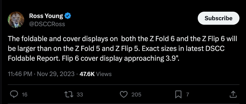 DSCC Ross Galaxy Z Flip 6 fold 6 display leak