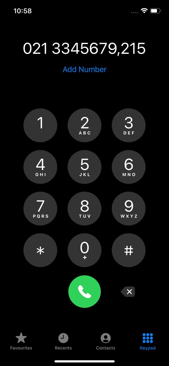 Dial an extension using iPhone's keypad