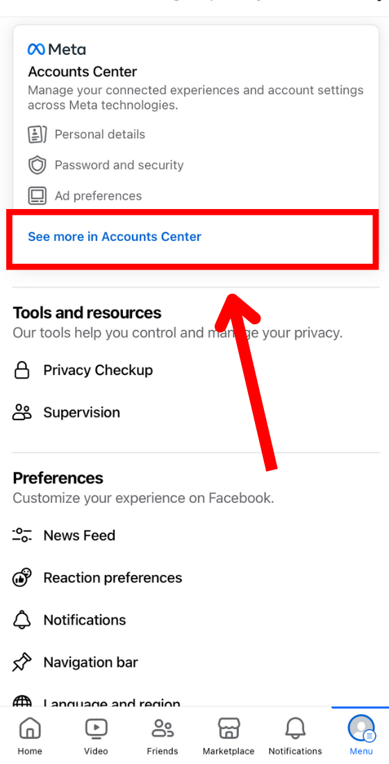 Facebook See more in Accounts Center