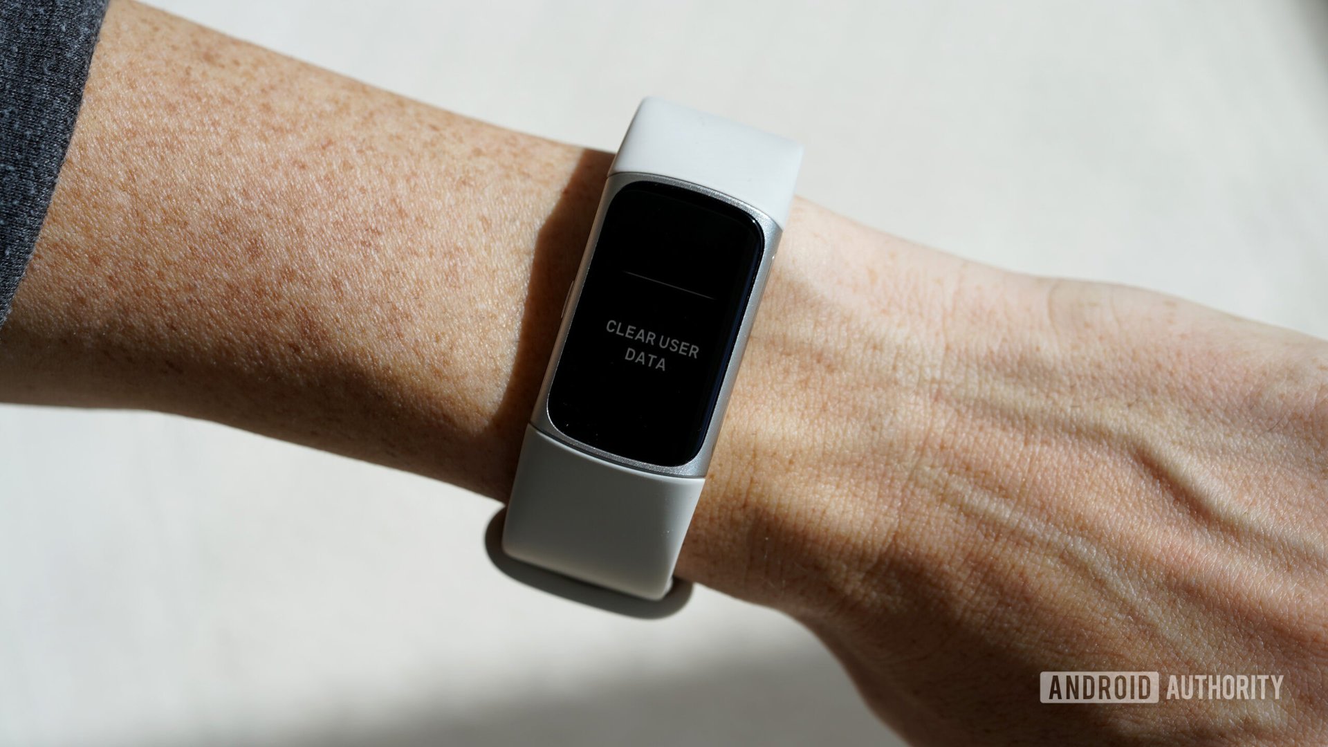 A Fitbit Charge 6 displays the Clear User Data screen.
