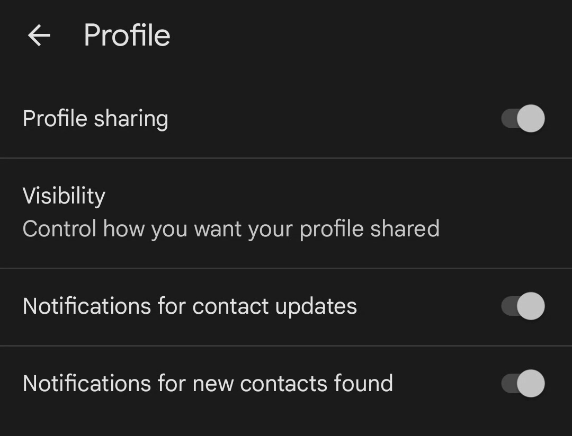 Google Messages Profile settings in Android system settings