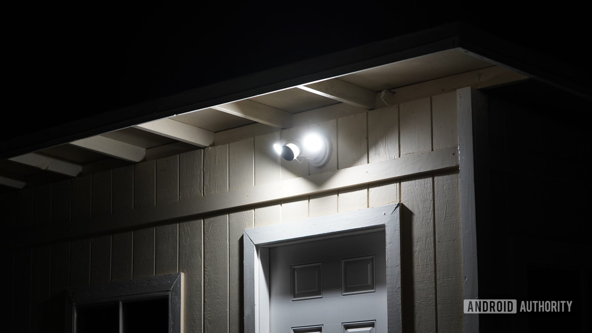 A Google Nest With Floodlight shines from a users' shed.