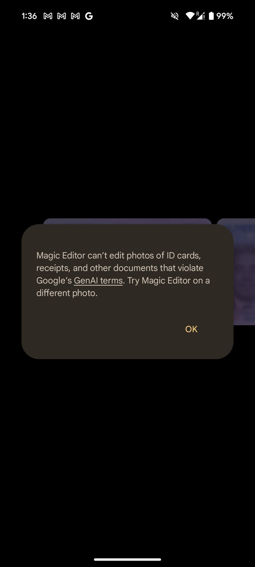 Google Photos Magic Editor Error on editing ID cards 1