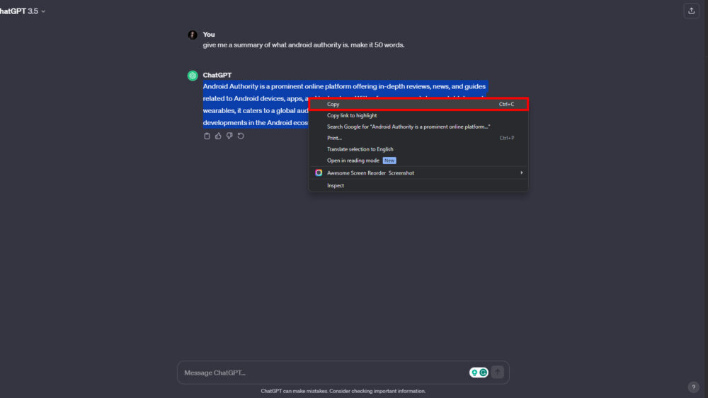 How to get rid of the grey background from ChatGPT Android Authority