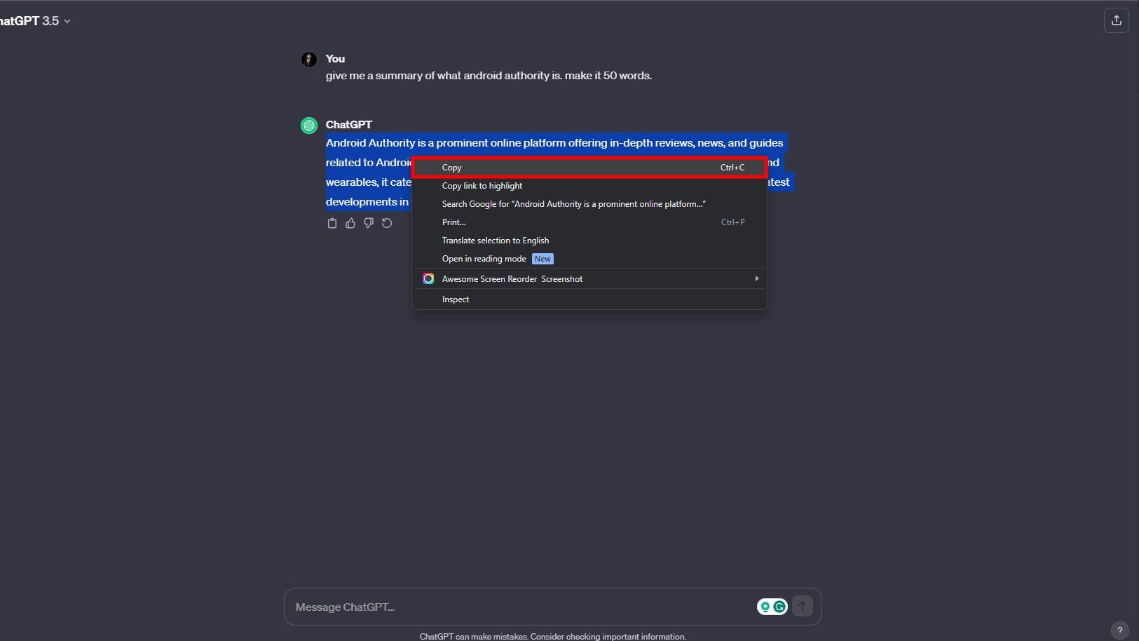 How to get rid of the grey background from ChatGPT Android Authority