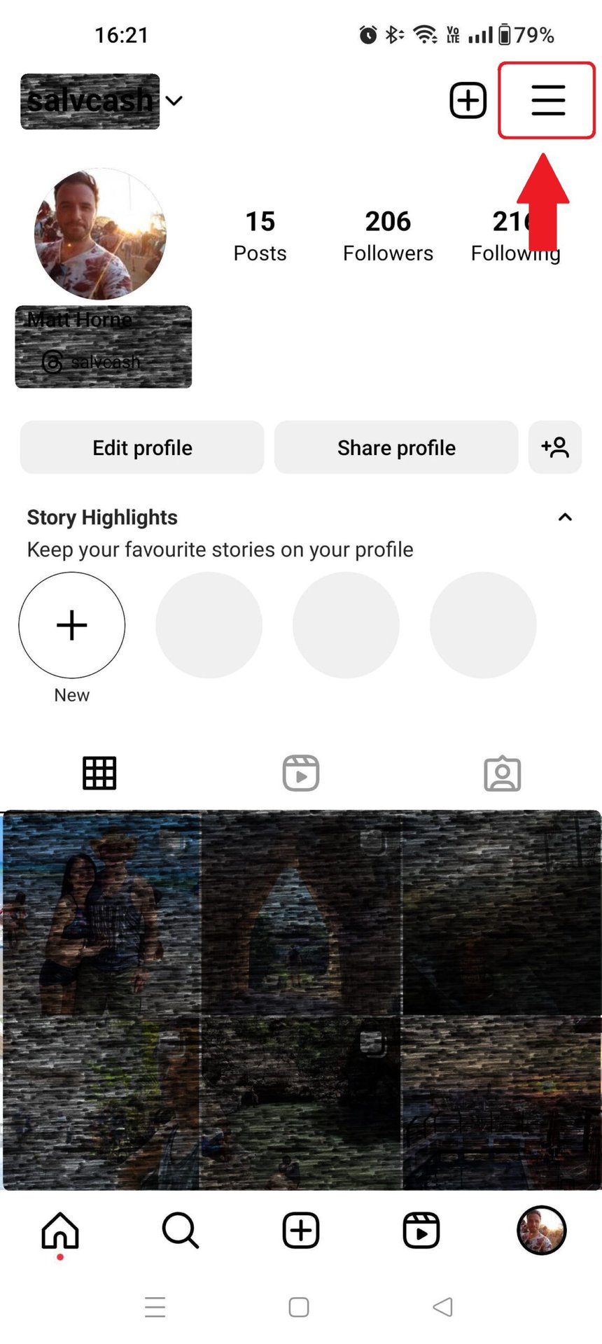 Instagram Profile Menu Highlighted