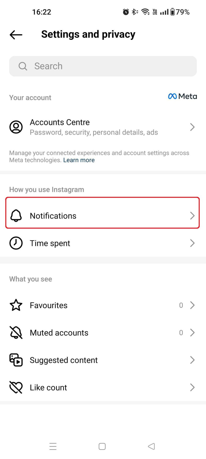 Instagram Settings Menu Notifications Highlighted