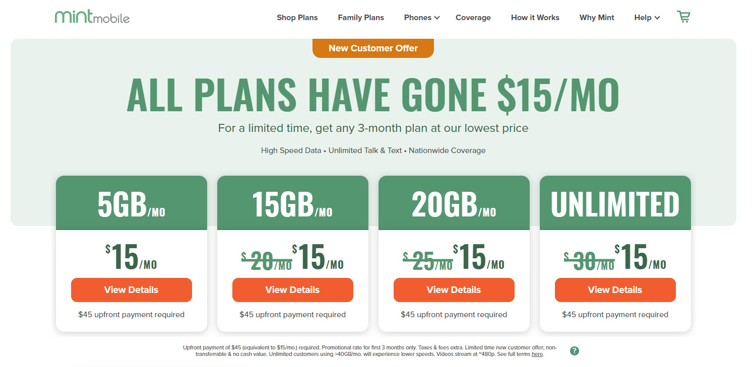 Mint Mobile plans March 2024