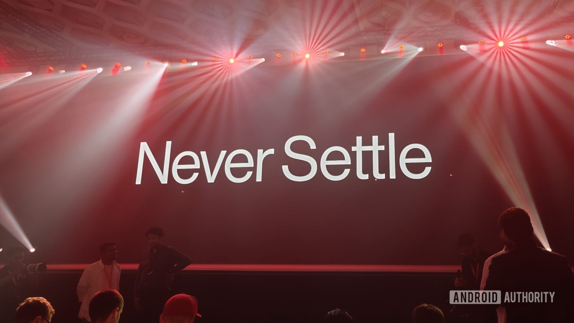 OnePlus Never Settle tagline on a screen OnePlus Never Settle tagline on a screen