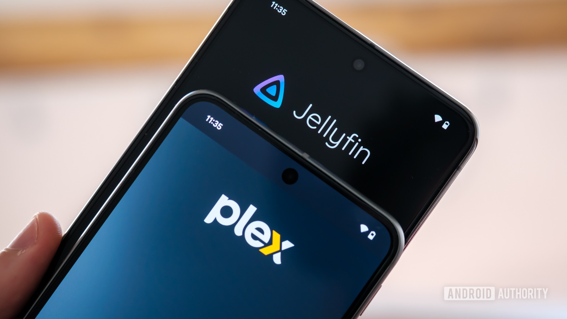 Plex vs Jellyfin logos angled