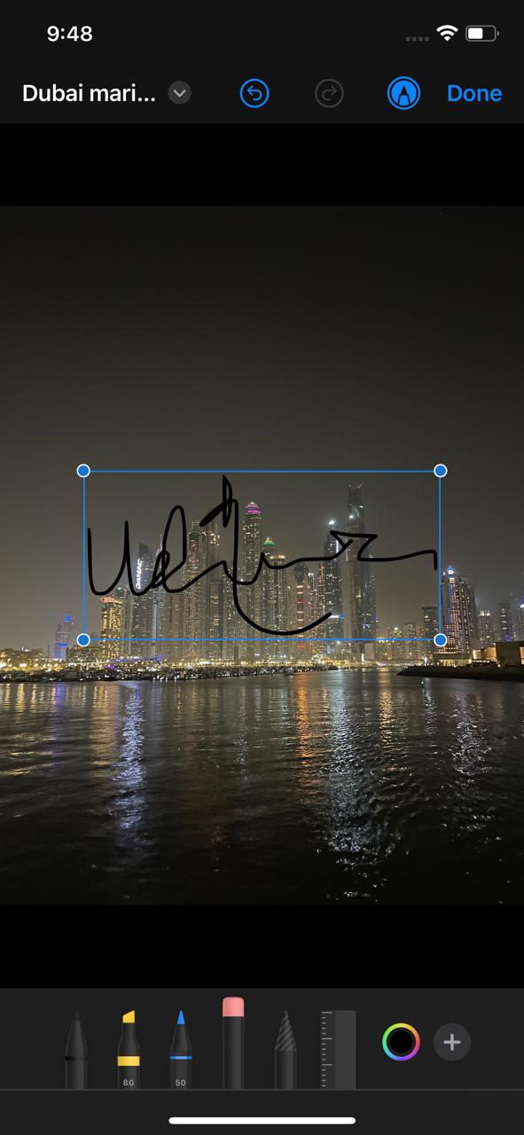 Signature on an image using iPhone Markup tool
