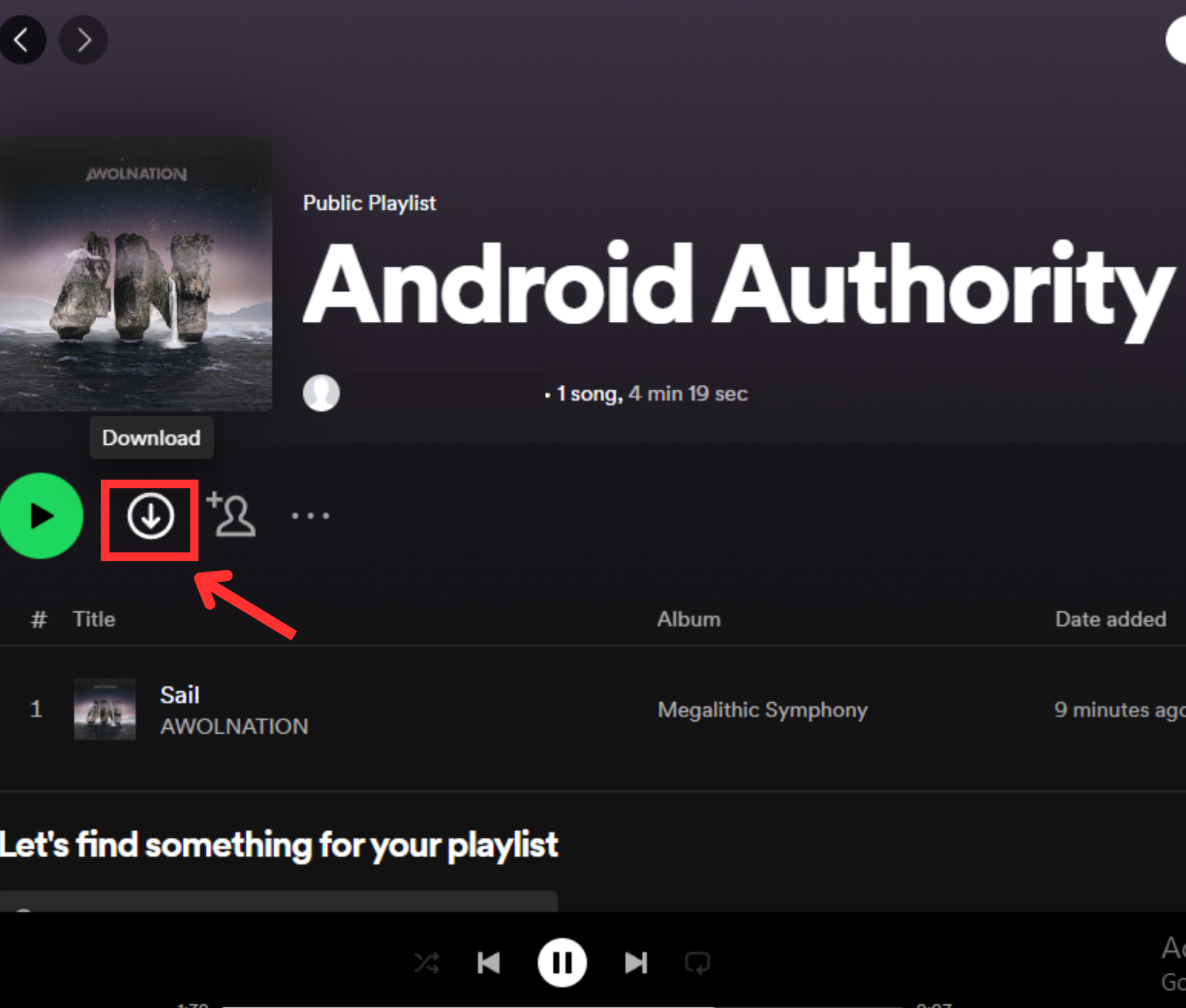Spotify music download playlist button