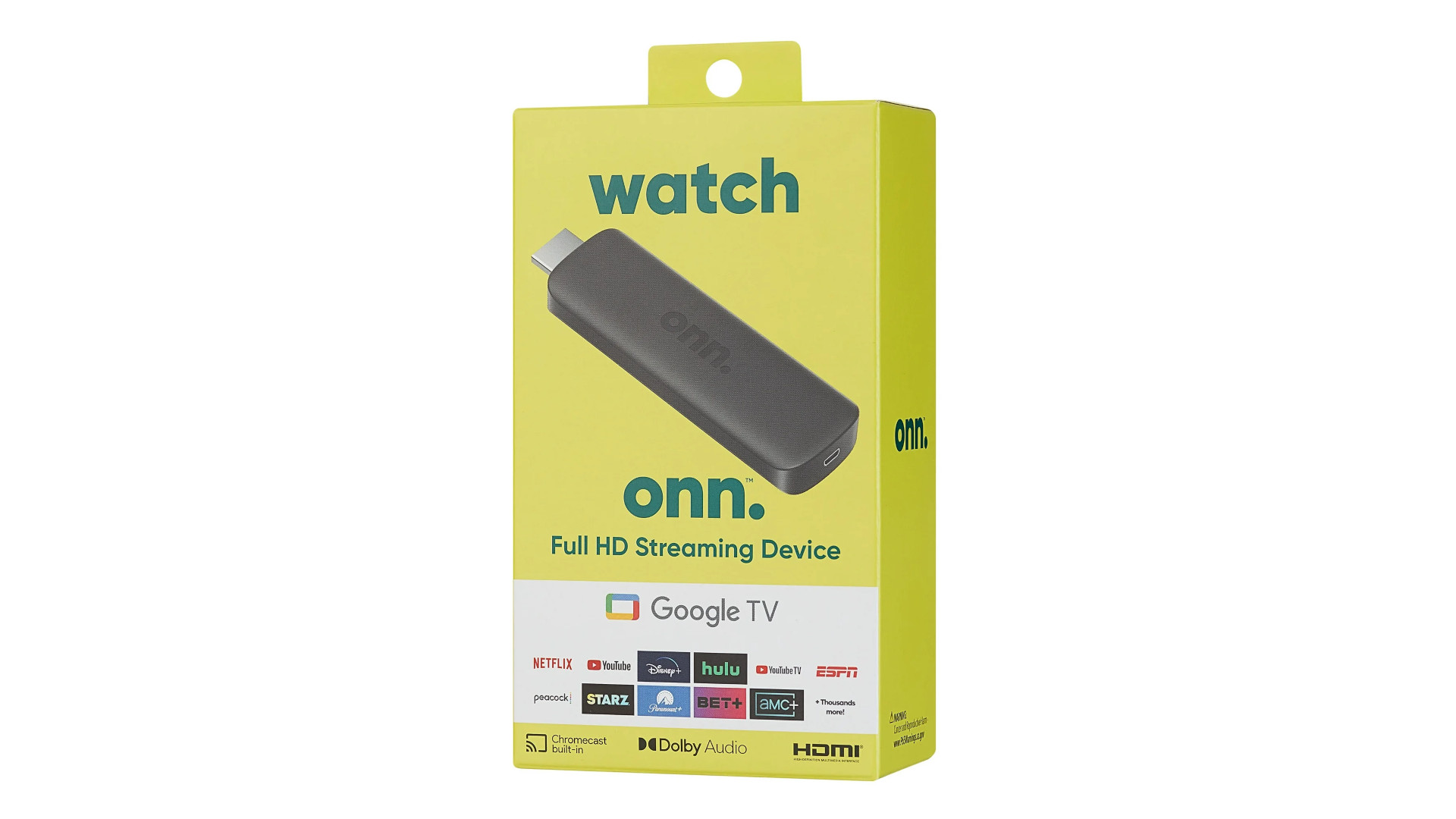 The Walmart Onn Full HD Streaming Device with Google TV.