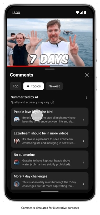 YouTube AI summary for comments