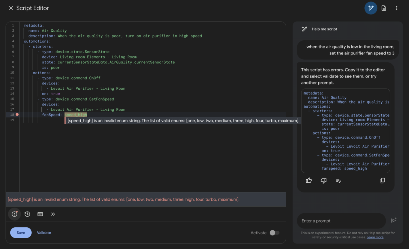 I didn't dare mess with Google Home's scripts before 'Help me script ...