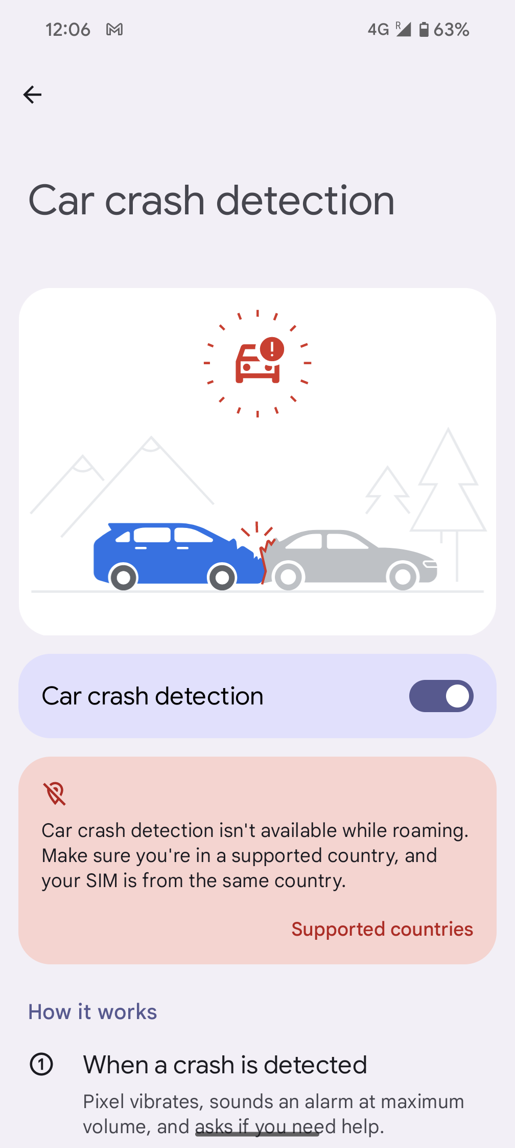 google pixel car crash detection off