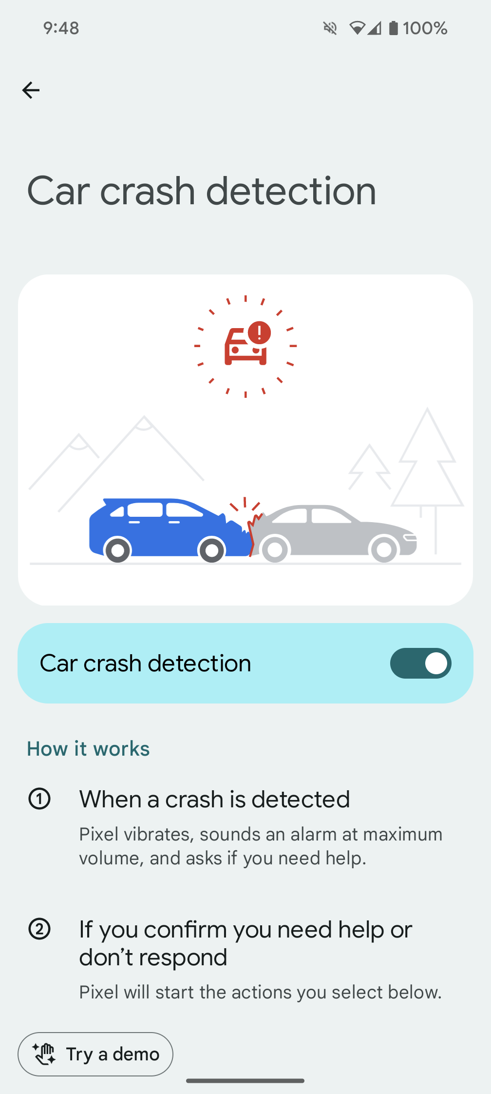 google pixel car crash detection on 2