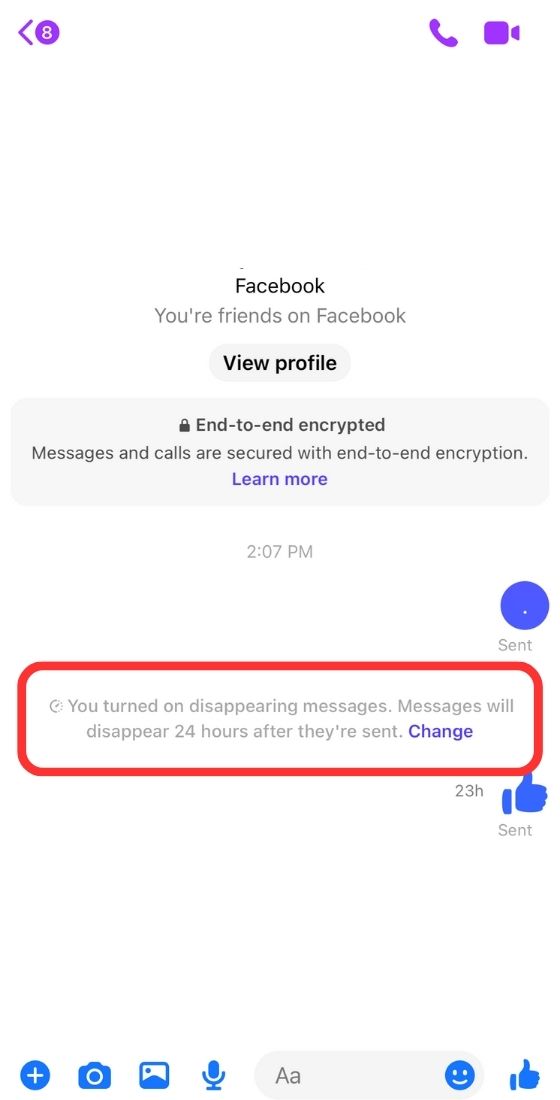 messenger disappearing messages