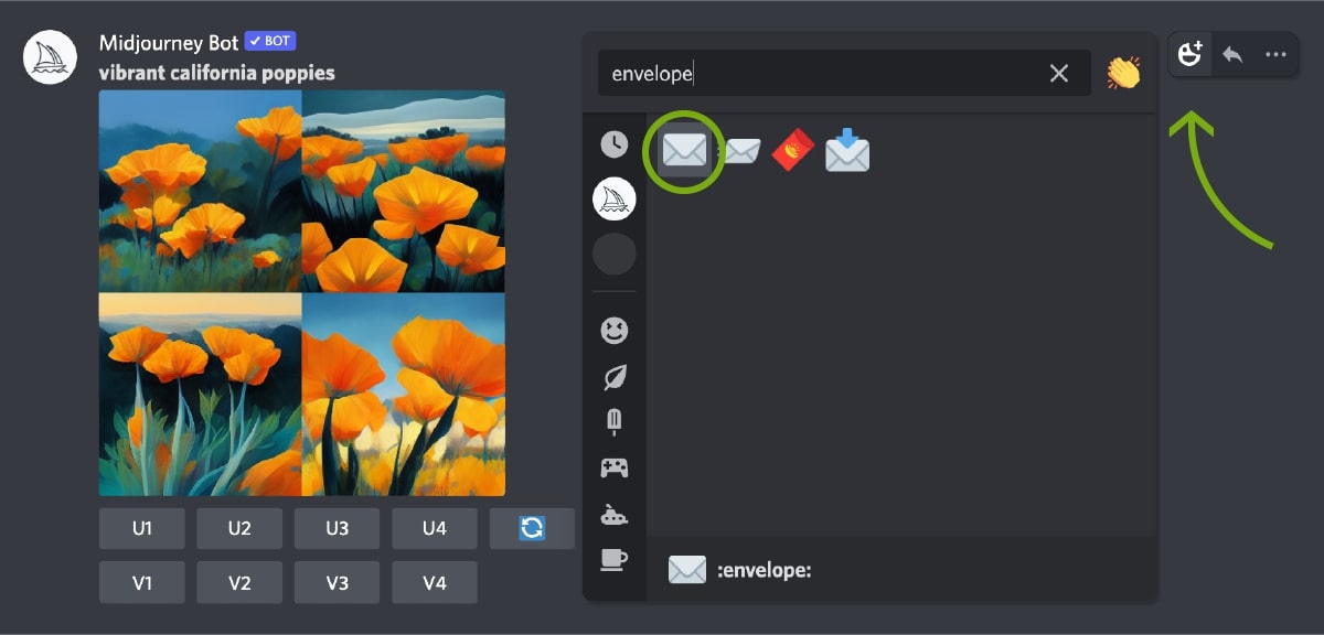 midjourney react with envelope screenshot