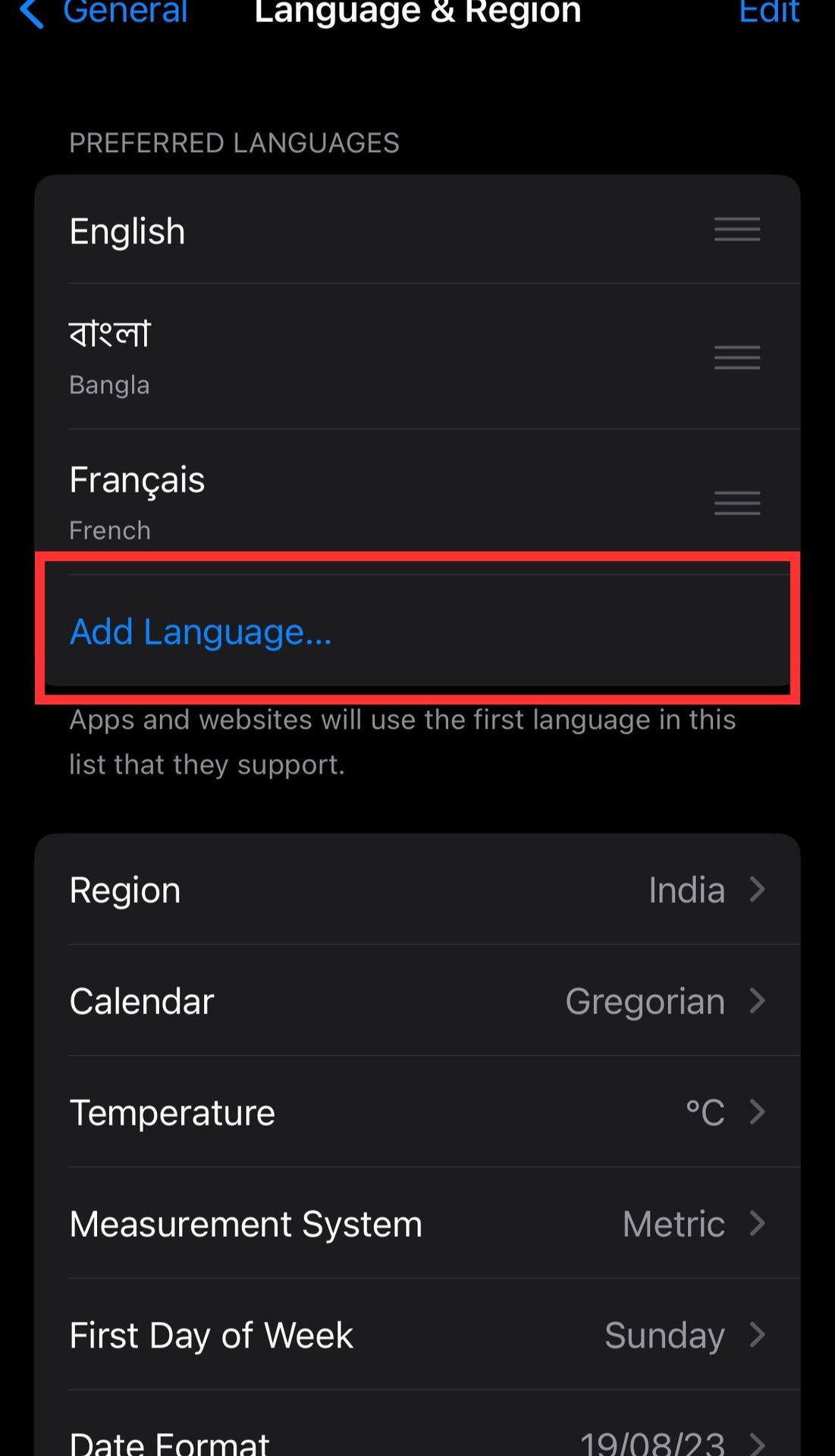 changing search language from iPhone settings