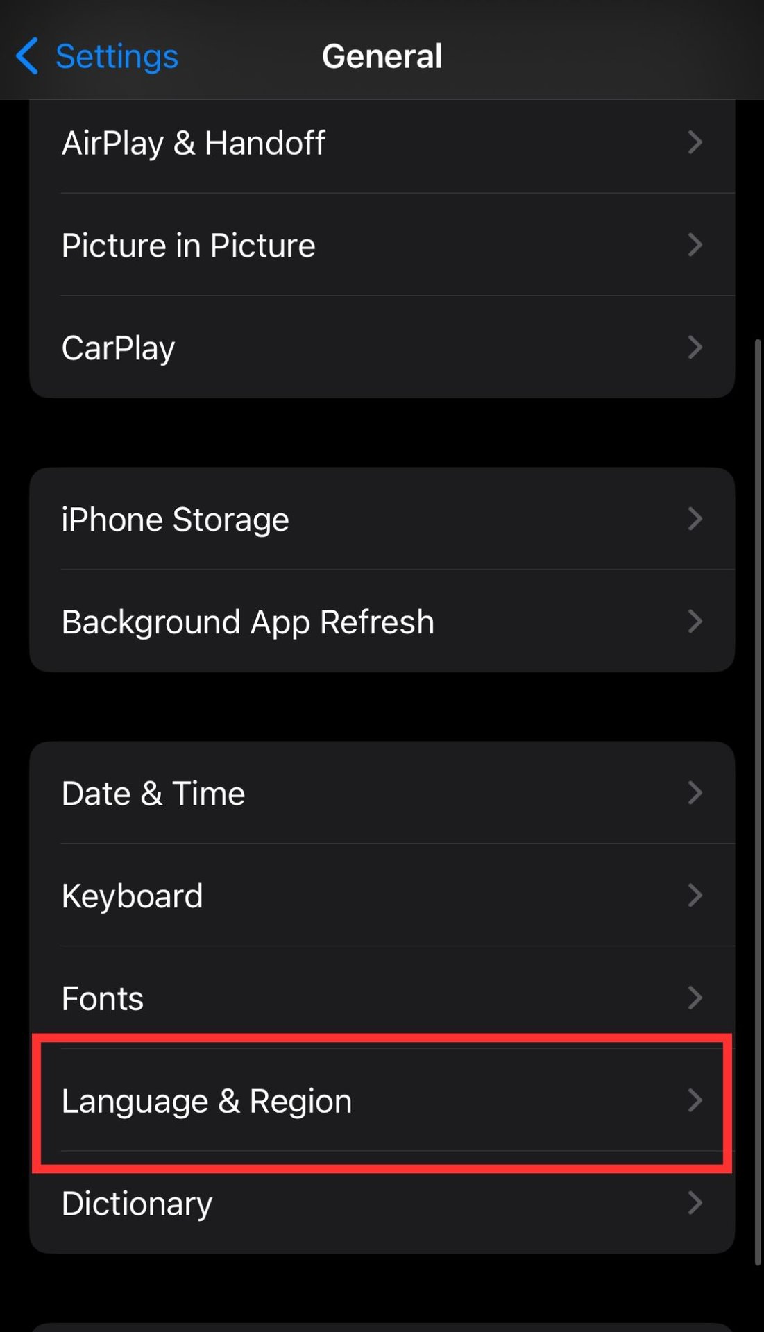changing search language from iPhone settings