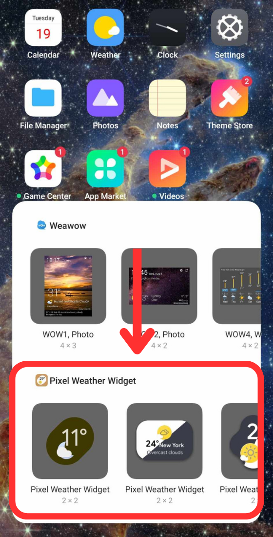Android home screen pixel weather widget options