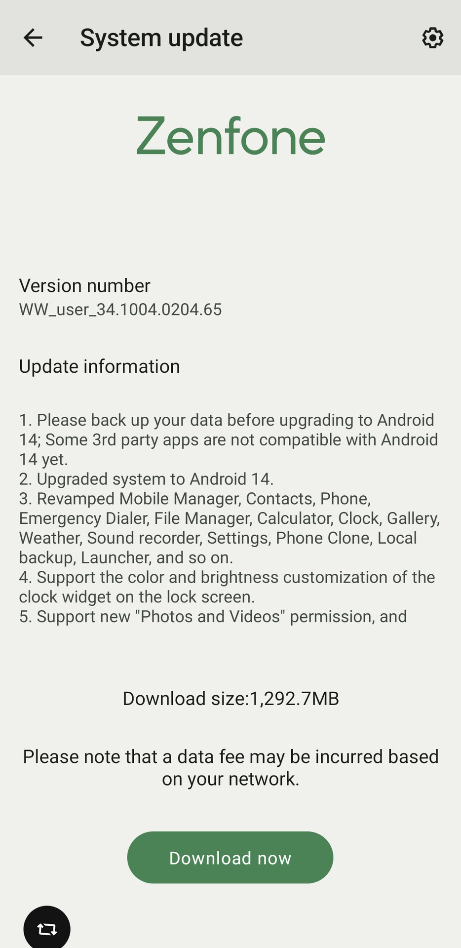 ASUS Zenfone 10 Android 14 update
