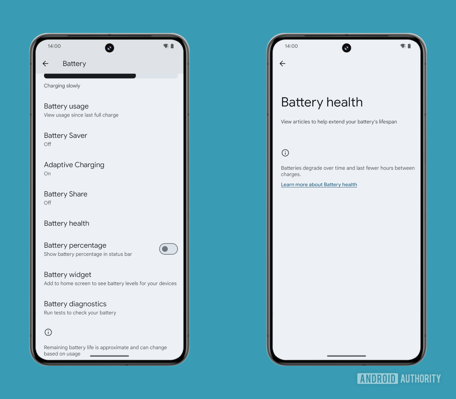 Battery health settings for Android 14 QPR2 Beta 2