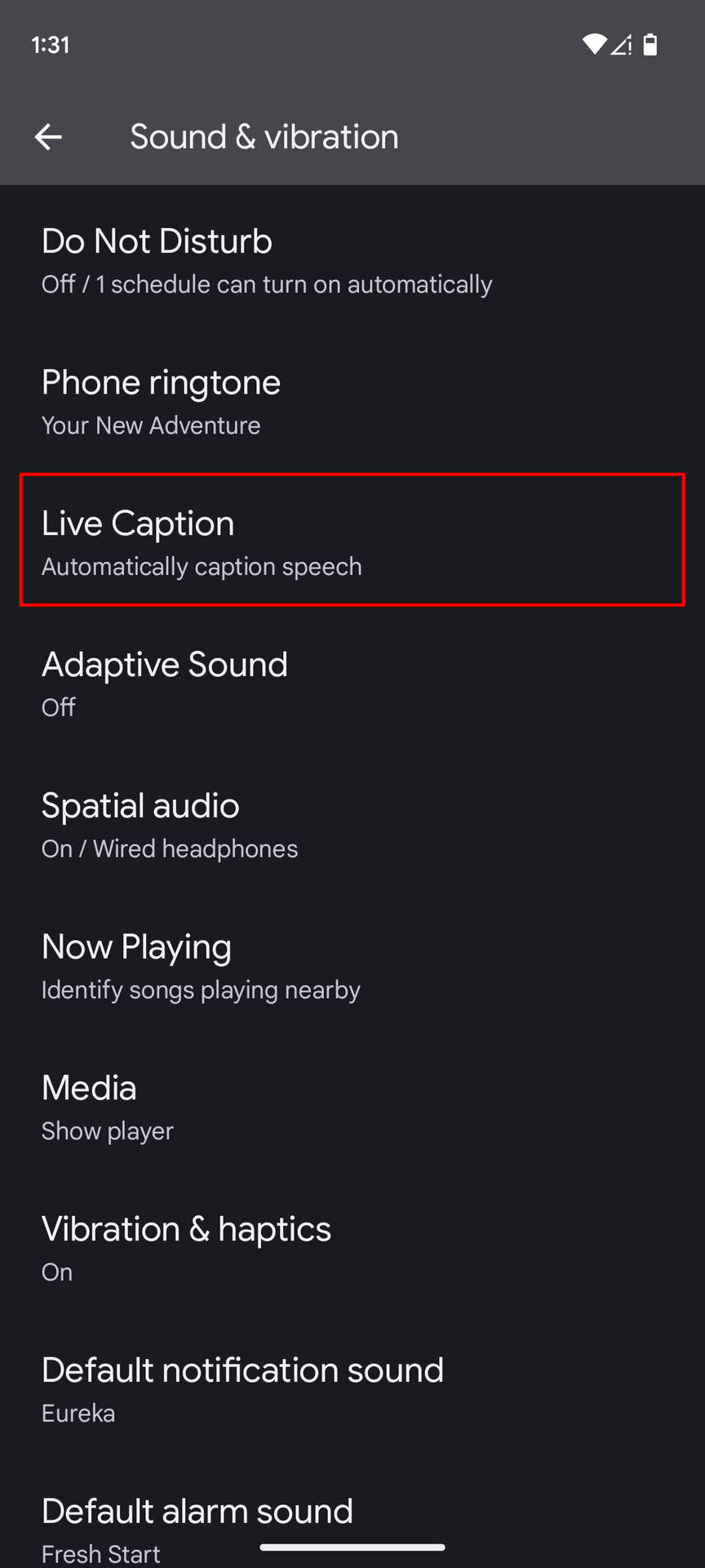 How to disable Live Caption from the settings (2)