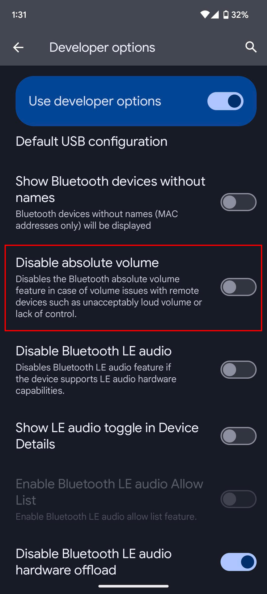 How to disable the Bluetooth Absolute Volume on Android (3)
