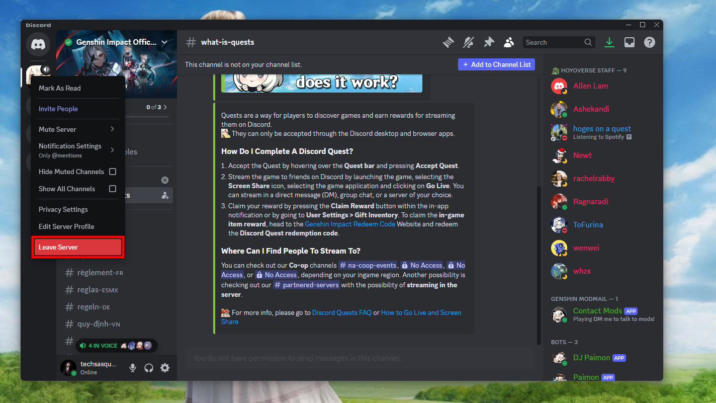 How to leave a Discord server on desktop (2)