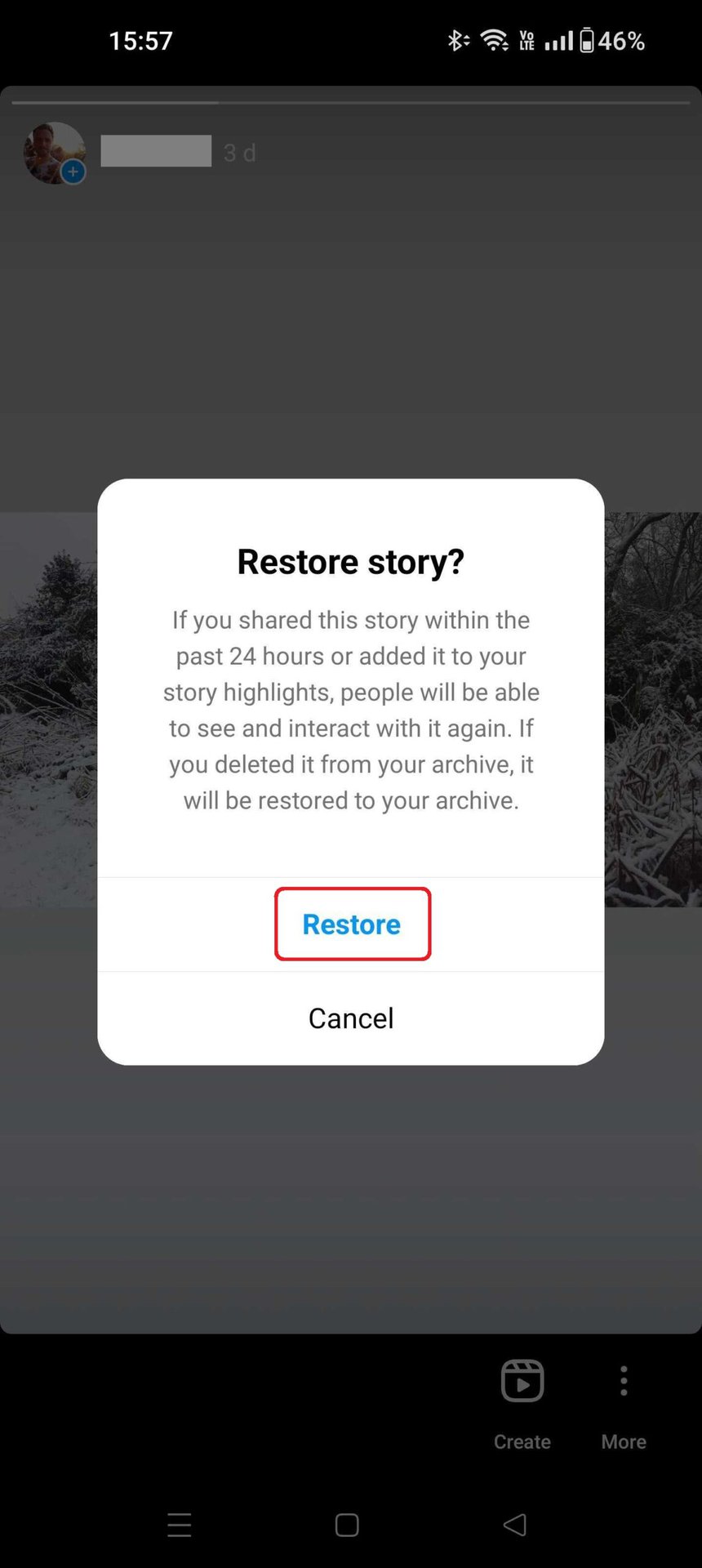 Instagram Deleted Story Restore Confirm