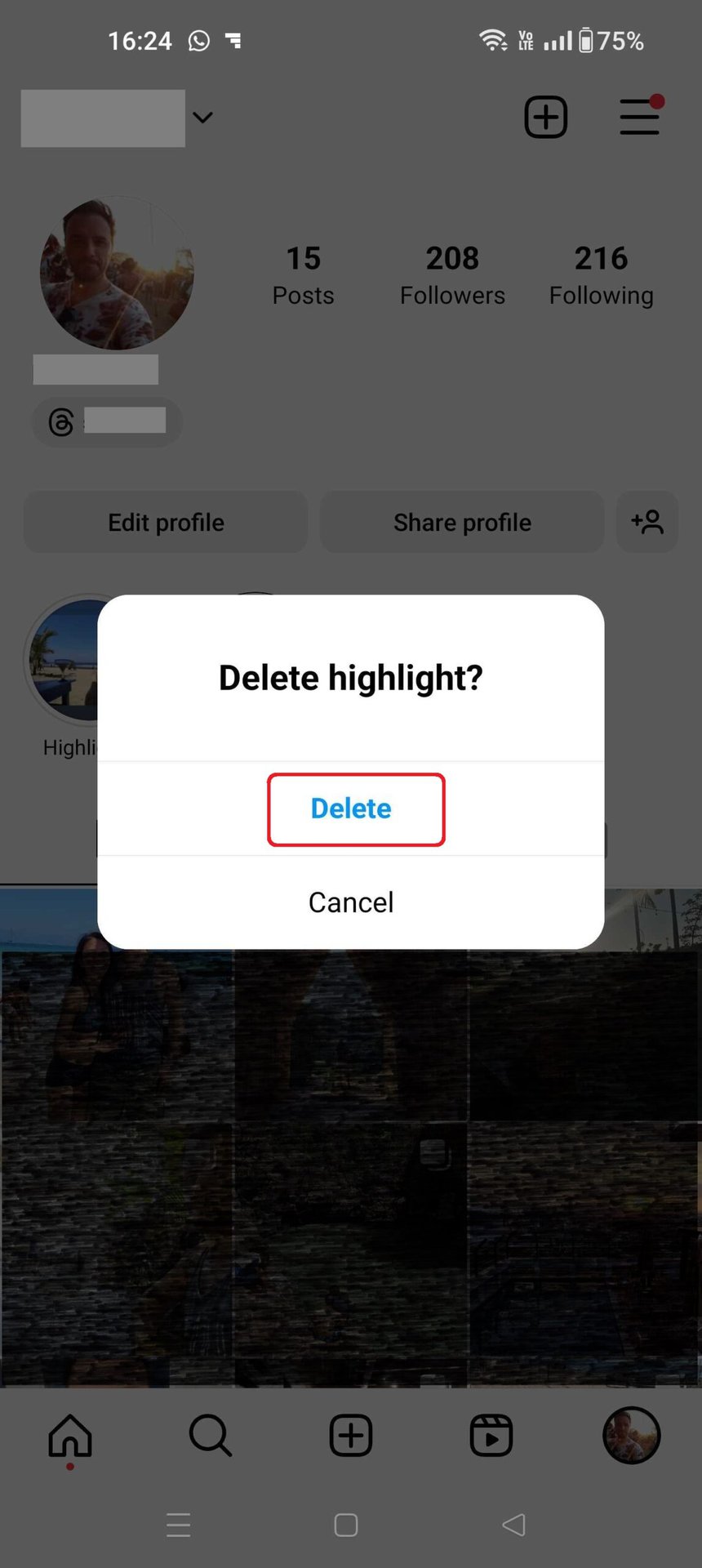 Instagram Highlight Confirm Delete